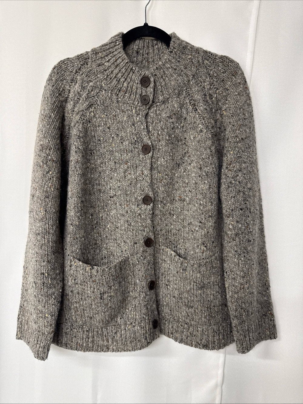 Celtic & Co. Donegal Funnel Neck Cardigan Jumper  Sweater Sz M 100% Wool Gray